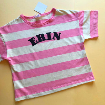 Arch Name Chunky Cream Slouch Stripey Tee (Blue or pink)
