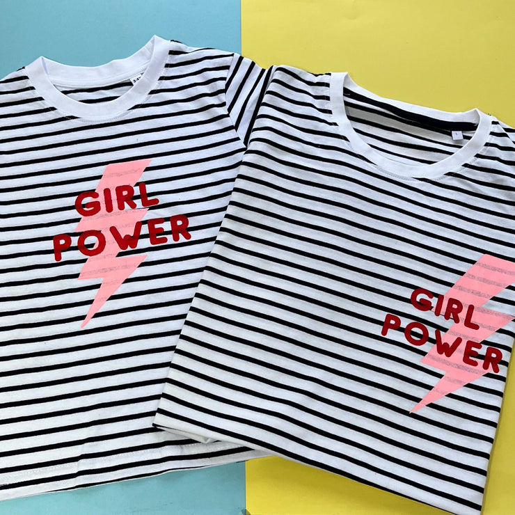 Girl power ladies striped t-shirt