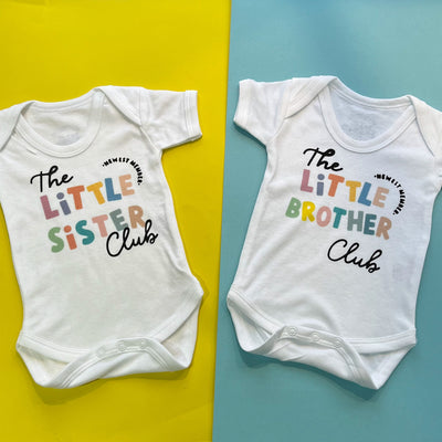 Little brother / sister Sibling club Vest/ Footed Romper