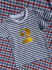 Classic birthday number embroidered Kids Striped breton T-Shirt/Tee