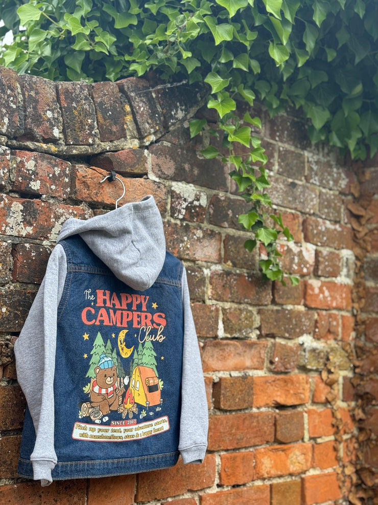 Happy Campers club denim hooded jacket