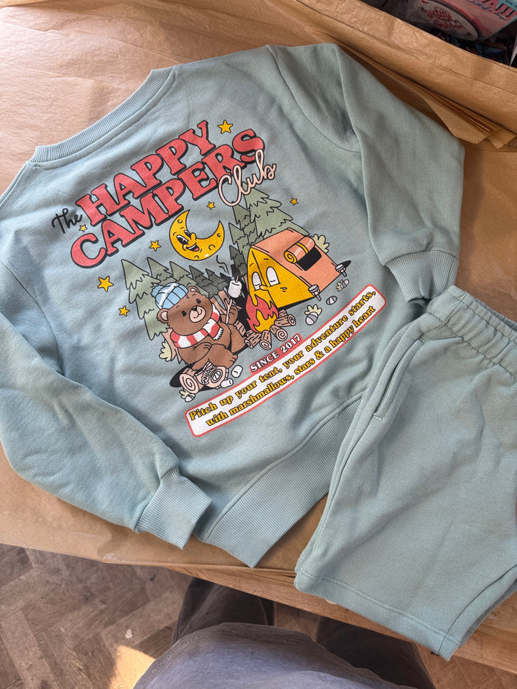 4-5 years Happy campers sweatshirt and short set sage
