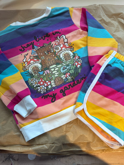 2/3 years PRE-MADE fairies r rainbow sweater and shorts set