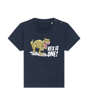 navy 1st birthday t-rex t-shirt