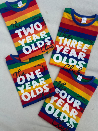 The birthday club bright rainbow striped Tee