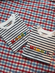 Rainbow name Embroidered (personalised) Kids Stripe T-Shirt/Tee