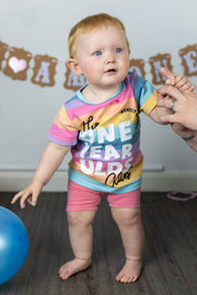 One club pastel rainbow first birthday T-shirt