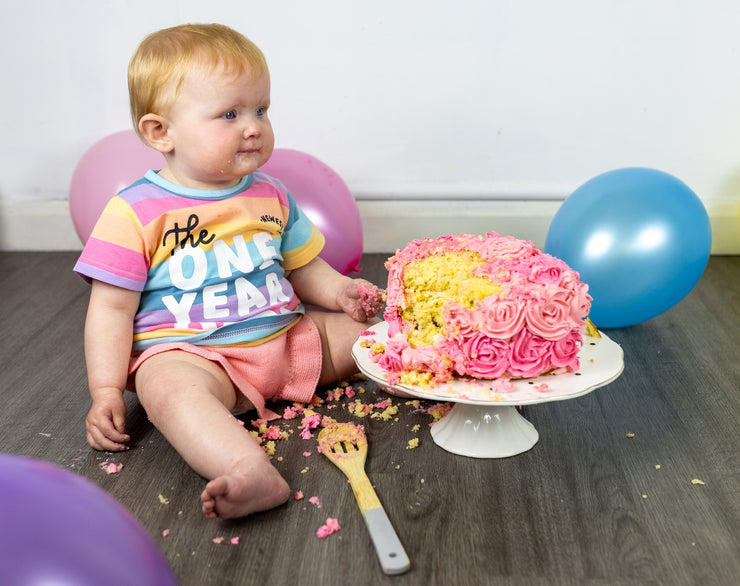 One club pastel rainbow first birthday T-shirt