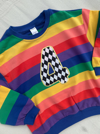 Pastel and bright birthday number applique rainbow jumper