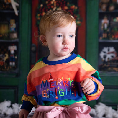 Merry & bright embroidered Rainbow Kids Jumper