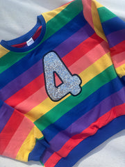 Pastel and bright birthday number/ letter applique rainbow kids jumper