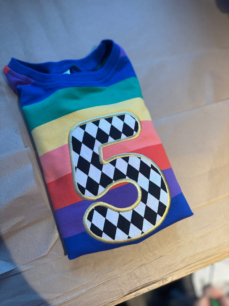 Pastel and bright birthday number/ letter applique rainbow kids jumper