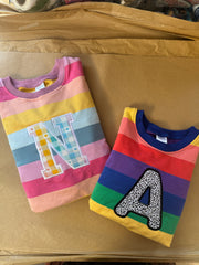 Pastel and bright birthday number/ letter applique rainbow kids jumper