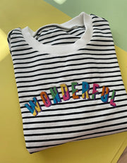 Embroidered split colour name Personalised Striped Slouch kids Sweater