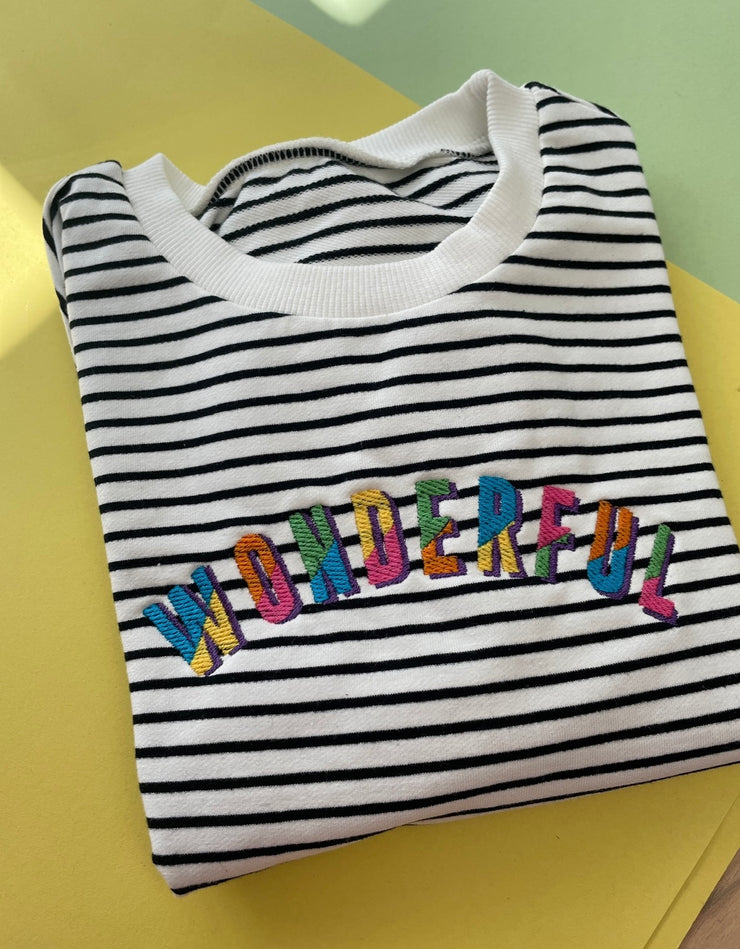 Embroidered split colour name Personalised Striped Slouch kids Sweater