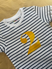 Classic birthday number embroidered Kids Striped breton T-Shirt/Tee