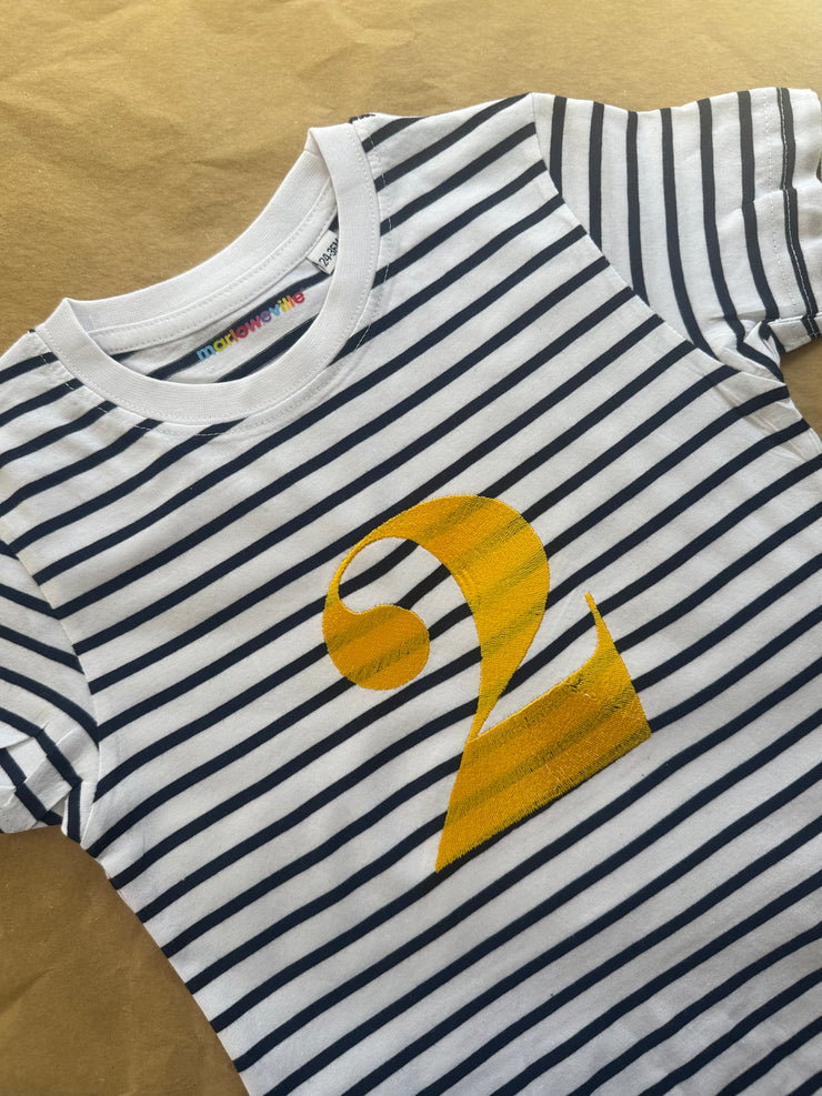 Classic birthday number embroidered Kids Striped breton T-Shirt/Tee