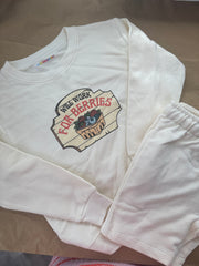 5-6 years Will work for berries sweatshirt and short set cream