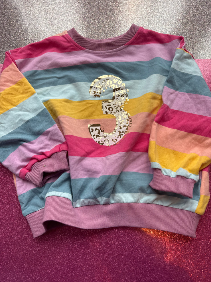 3 leopard pastel rainbow jumper 3/4 years