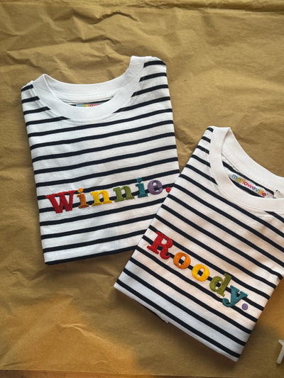 Rainbow name Embroidered (personalised) Kids Stripe T-Shirt/Tee