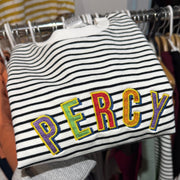 Embroidered tricolour Personalised Name Striped Slouch kids Sweater