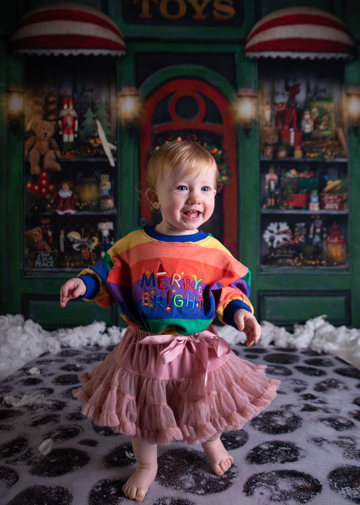 Merry & bright embroidered Rainbow Kids Jumper