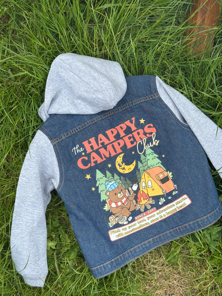 Happy Campers club denim hooded jacket