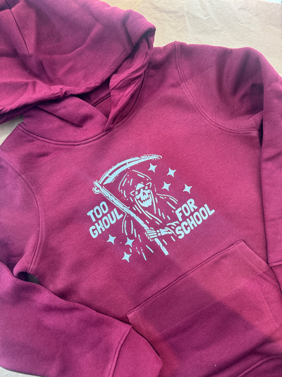 Too ghoul for school 7-8 years burgundy organic hoodie