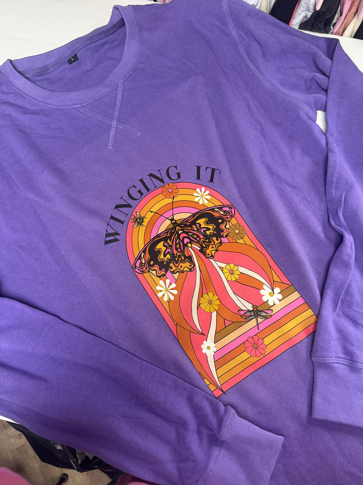 Large adults (12-14) purple winging it sweatshirt