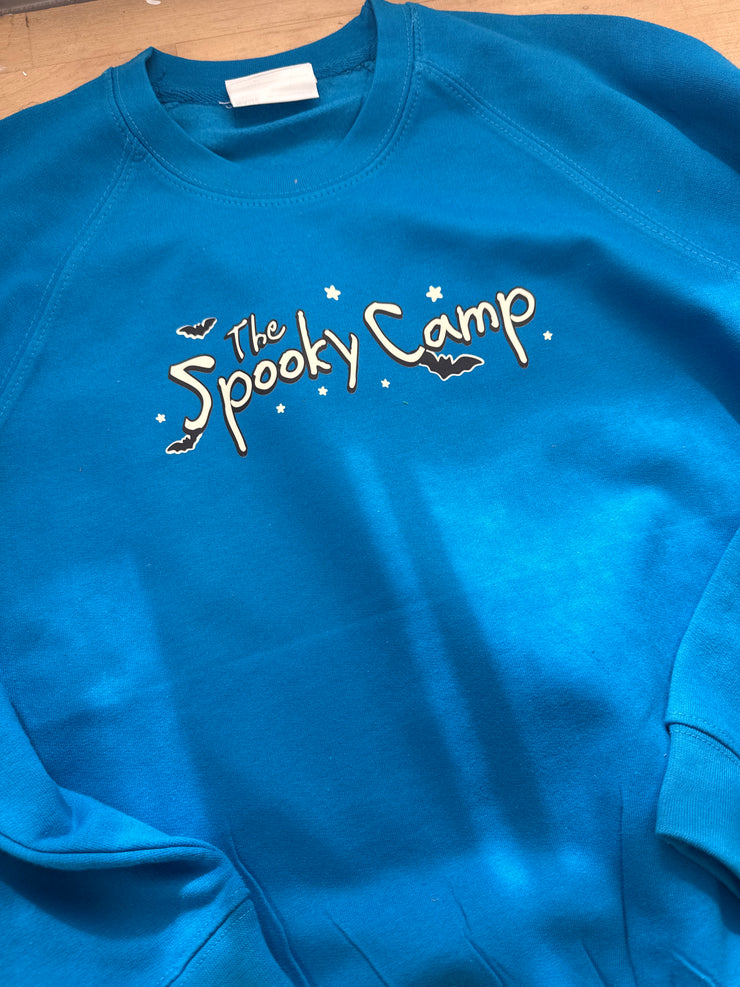 7/8 years Pre-made spooky camp blue sweater