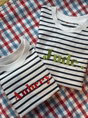 Classic Name embroidered Kids Striped breton T-Shirt/Tee