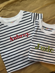 Classic Name embroidered Kids Striped breton T-Shirt/Tee
