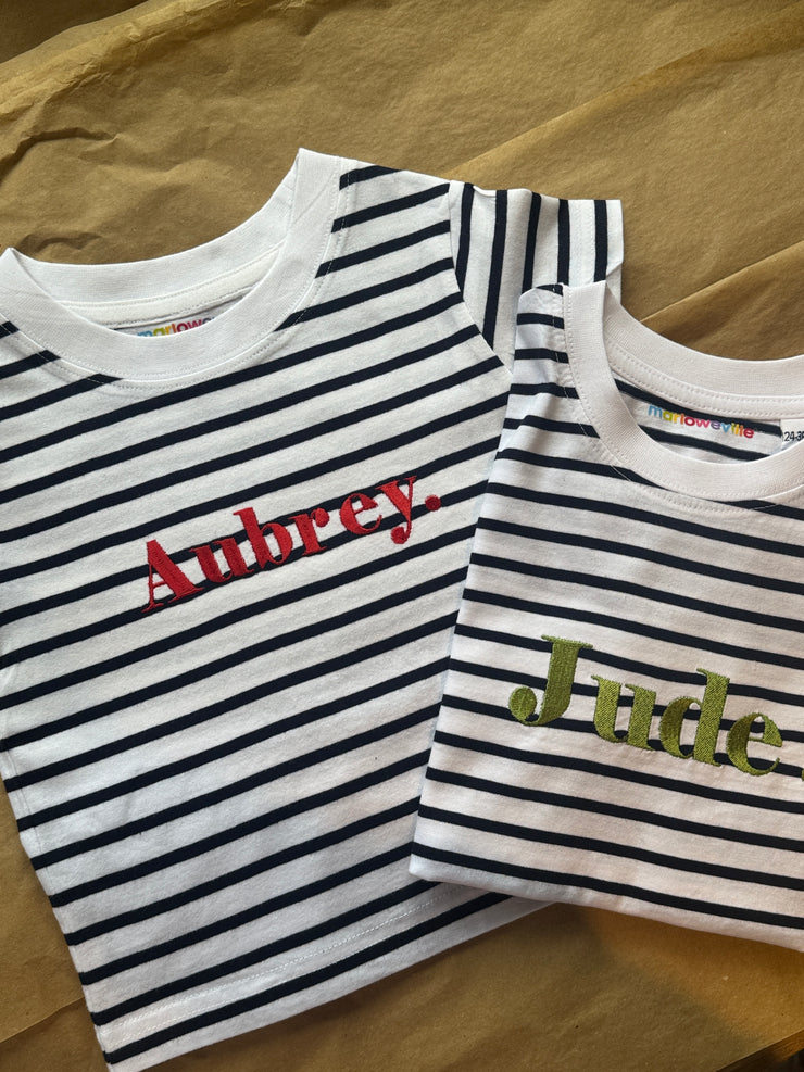Classic Name embroidered Kids Striped breton T-Shirt/Tee