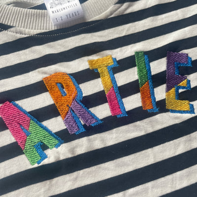 Split colour embroidered (Personalised) Striped Romper