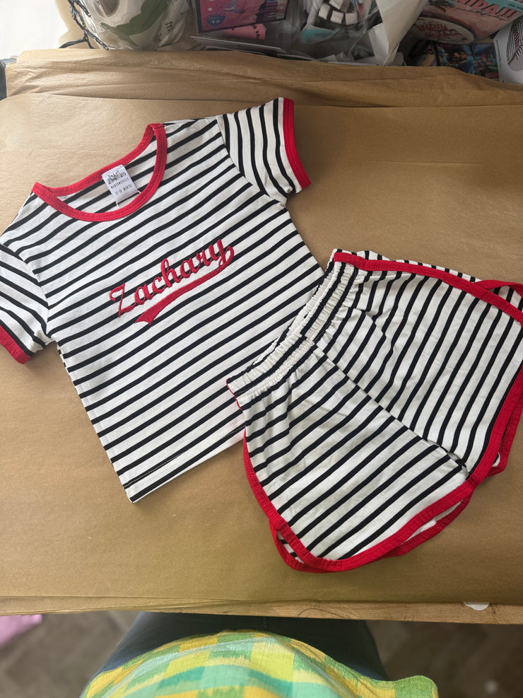 Varsity script striped summer set Red and black