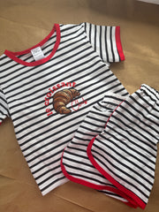 1-2 years embroidered Croissant club stripe set red