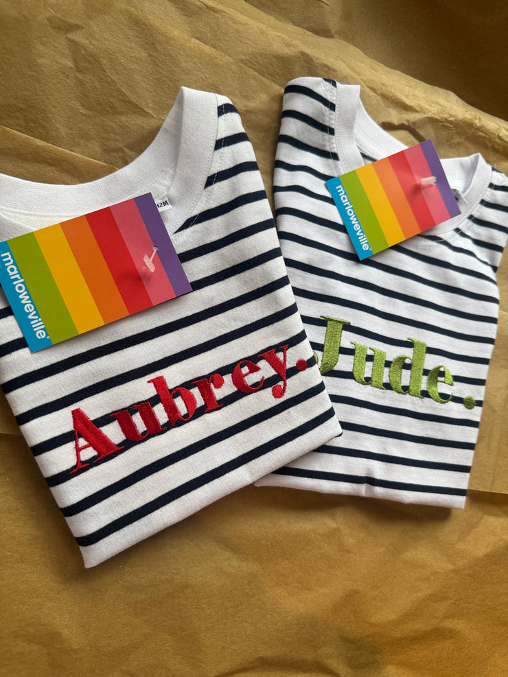 Classic Name embroidered Kids Striped breton T-Shirt/Tee