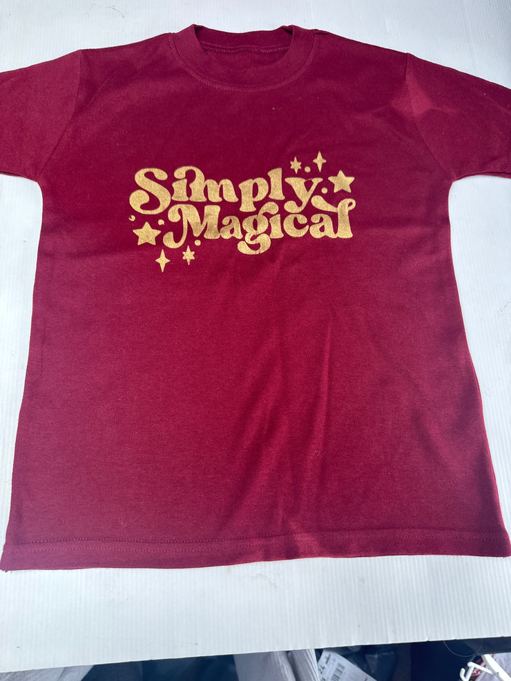 4/5 years simply magical maroon tee (stain on arm)