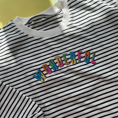 Embroidered split colour name Personalised Striped Slouch kids Sweater