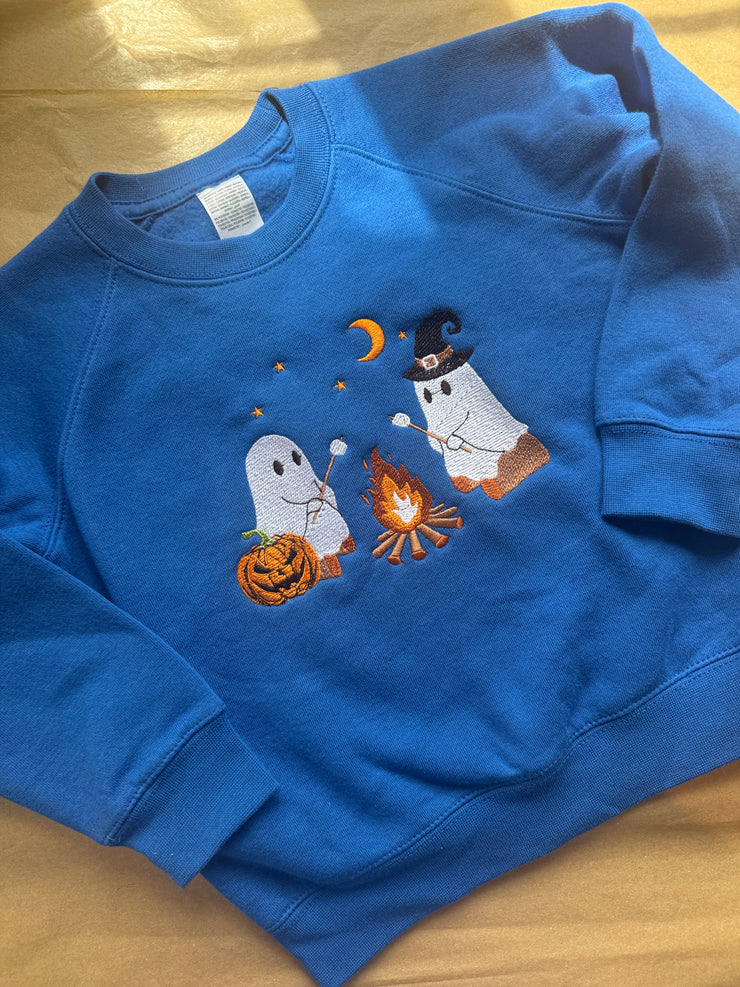 3-4 years embroidered Camping ghosts sweater