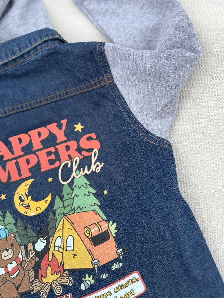 Happy Campers club denim hooded jacket
