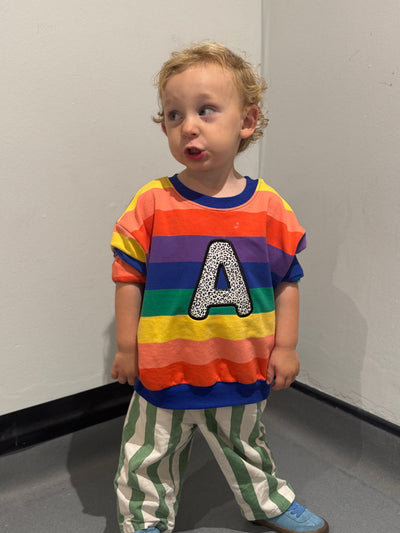 Pastel and bright initial applique rainbow jumper