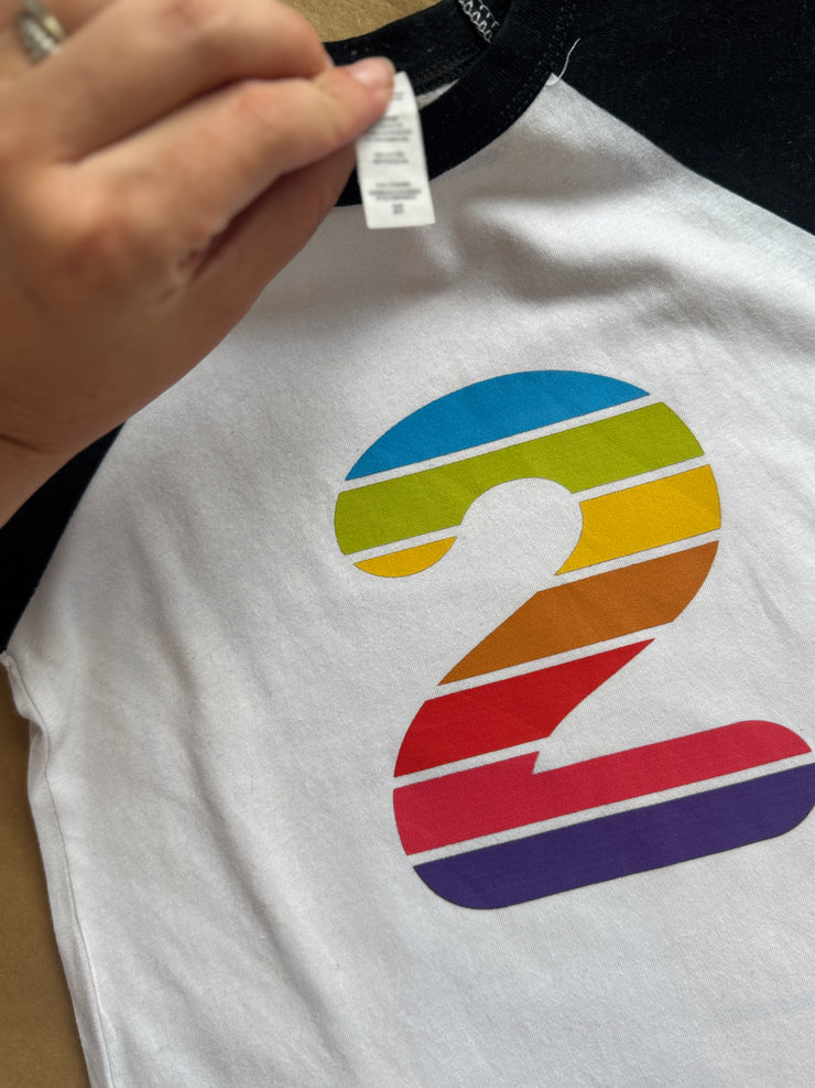 2-3 years black raglan 2 rainbow