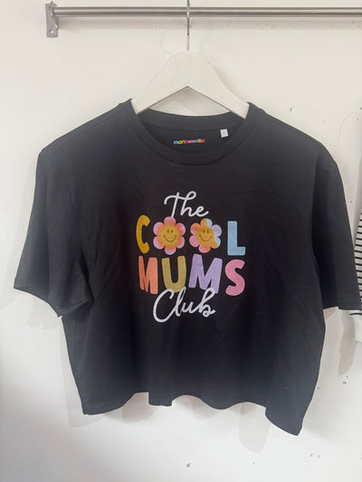 Cool mums club cropped black t-shirt size L (uk 12)