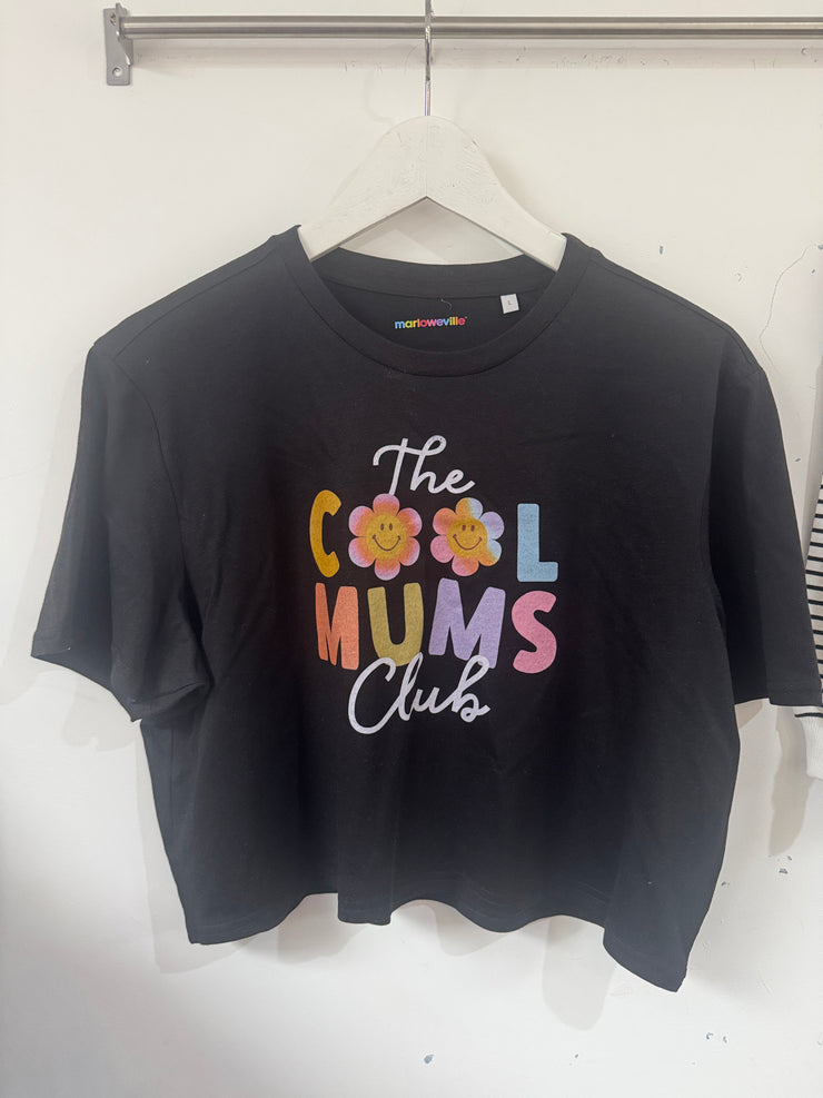 Cool mums club cropped black t-shirt size L (uk 12)