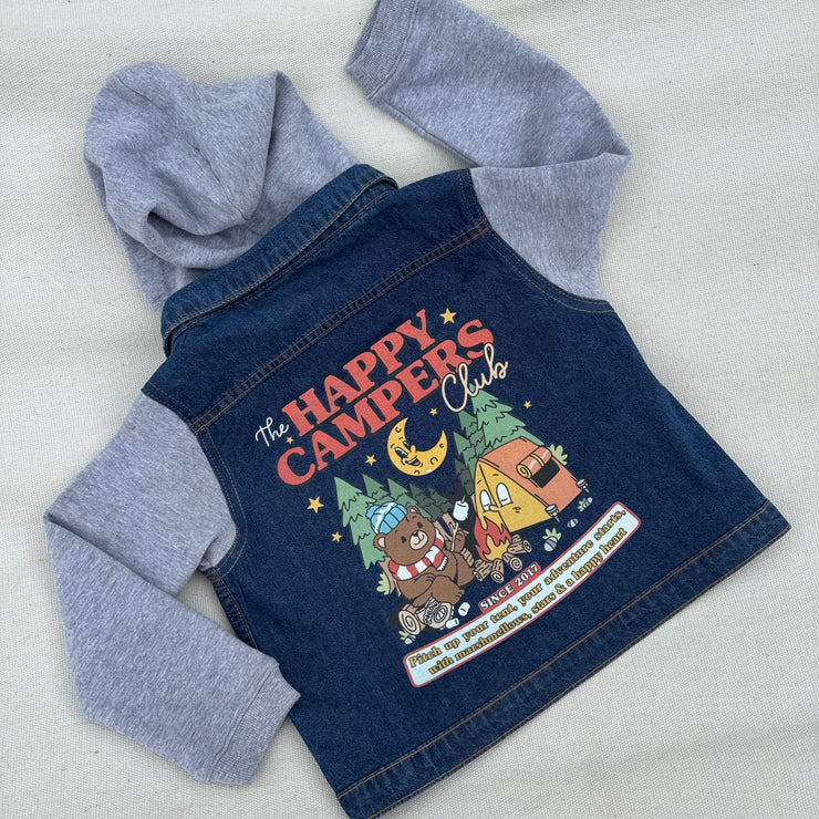 Happy Campers club denim hooded jacket