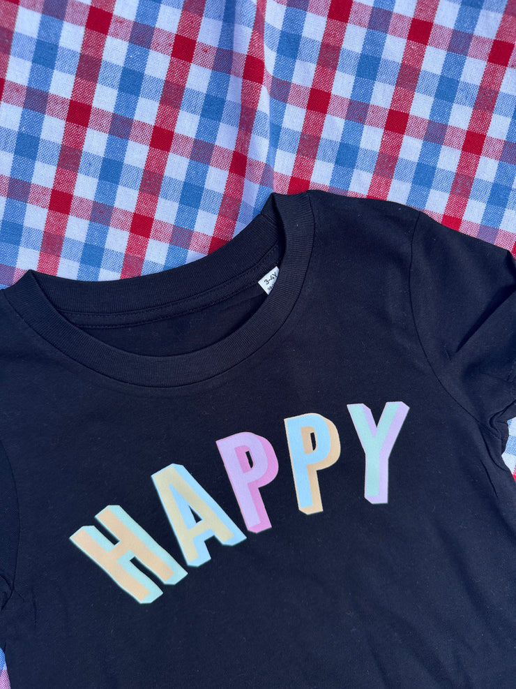 3-4 years happy black tee