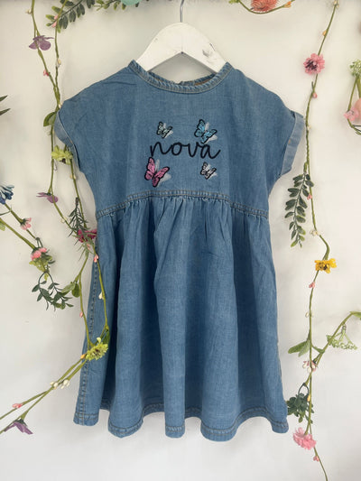 Butterfly name Embroidered Cotton Denim Dress