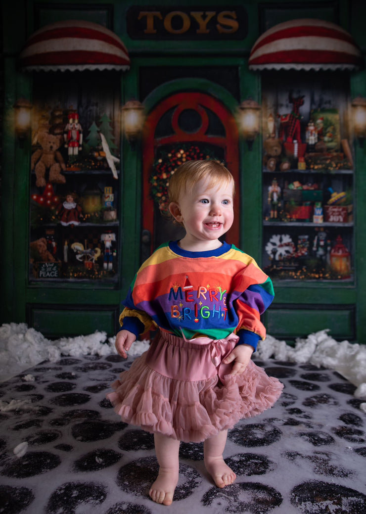 Merry & bright embroidered Rainbow Kids Jumper