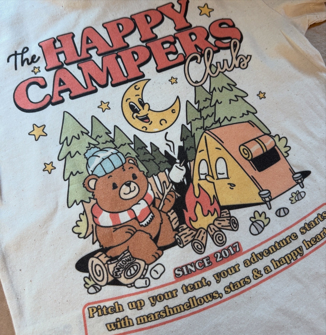 Camping (Kids & adults) T-shirt- The happy campers club organic top –  Marloweville